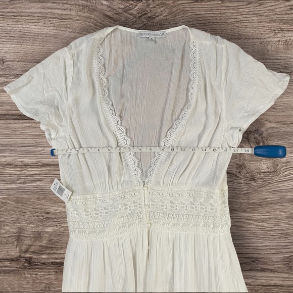 Women's Cream Button Lace Sheer Embroidered Boho Peasant Lined Maxi Dress XL - Picture 6 of 12